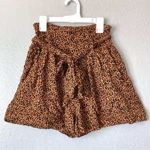 Leopard print paper bag shorts